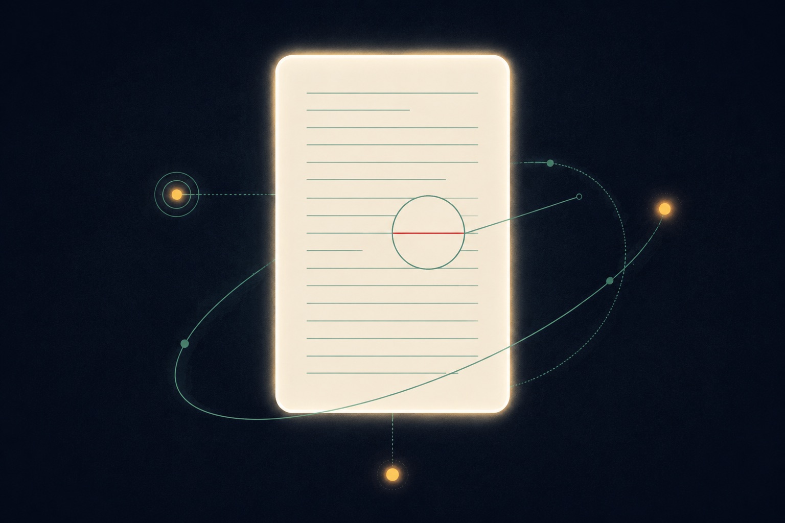 Abstract illustration: a glowing sheet of paper with line marks, one row underlined in red